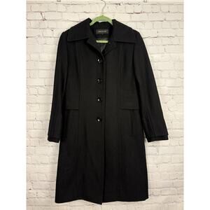 JONES NY Coat Black Wool Blend Long Size 6 Buttons Pockets